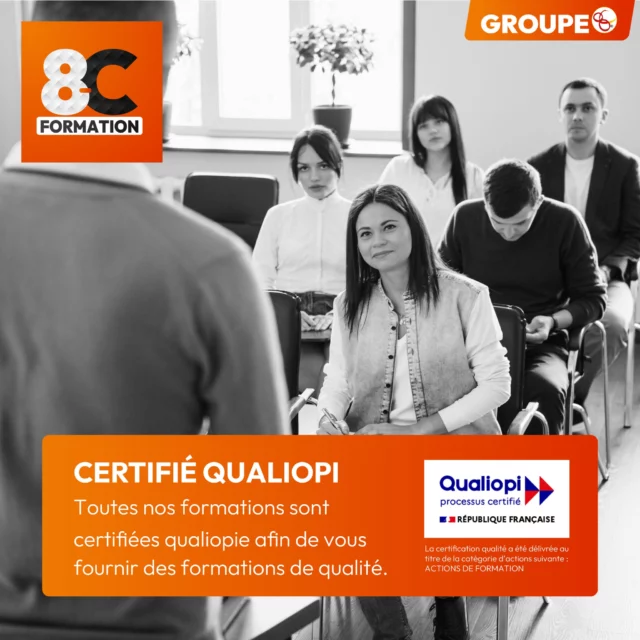 🌟 Formez-vous avec l’Excellence des Centres Certifiés Qualiopi de Formation 8-C 🌟

🎓 Vous souhaitez booster vos compétences avec une formation fiable et reconnue ? Faites confiance à Formation 8-C, dont tous les centres sont certifiés Qualiopi, la référence qualité pour les organismes de formation professionnelle.

💡 C’est quoi Qualiopi ?
Il s’agit d’une certification nationale qui garantit la qualité des processus pédagogiques mis en place. Elle est délivrée à l’issue d’un audit rigoureux, preuve de notre sérieux et de notre engagement.

🚀 Pourquoi choisir Formation 8-C ?

✅ Une qualité certifiée : Nos formations respectent les critères exigeants du référentiel Qualiopi.
✅ Un accès au financement facilité : Grâce à cette certification, vous pouvez financer votre formation via le CPF, France Travail, les OPCO ou d’autres dispositifs.
📜 La certification qualité a été délivrée au titre de la catégorie d’action suivante : Actions de formation.

👥 Rejoignez l’un de nos nombreux centres agréés et bénéficiez d’un accompagnement de qualité pour concrétiser votre projet professionnel.

#Qualiopi #FormationProfessionnelle #CentreCertifié #CPF #FranceTravail #OPCO #Compétences #DéveloppementProfessionnel #Formation8C #Apprentissage #VAE #ExcellenceFormation #RéussitePro #EngagementQualité